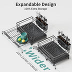 Large Dish Drying Rack - Expandable Dish drainers for Kitchen Counter,Over The Sink Dish Drainer Drying Rack,Rustproof Dish Drainer with Utensil Holder and Drainboard