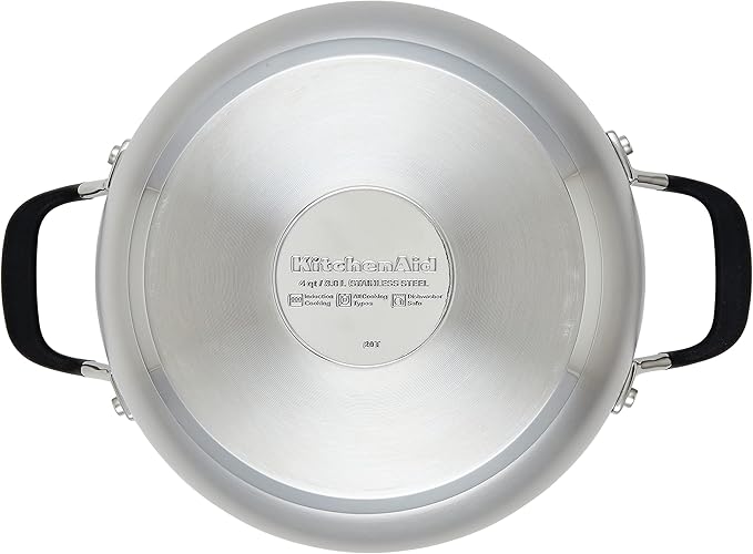 KitchenAid 71021 Stainless Steel Casserole with Lid, 4 Quart - Brushed Stainless Steel