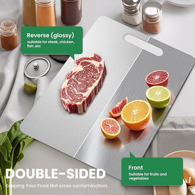 2 Pack Titanium Cutting Boards 100% Pure Titanium for Kitchen .Cutting Edge Hygiene & Durability.Double sided food-grade Cutting Board For Meats Fruits And Vegetables. Easy to Clean (18 * 12)