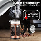 French Press Coffee Maker (21oz 600ML 3-4Cup) Coffee Press, with 4 Filters System, Heat Resistant Thickness Borosilicate Glass, Cold Brew Coffee Tea Pot Gifts (Copper)