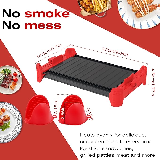 Microwave Sandwich Maker & Grill Cheese Maker with Silicone Oven Mitts, Fast Cooking, Non-Stick, Dishwasher Safe, Perfect for Paninis, Quesadillas, Ideal for College Students & Busy Professionals