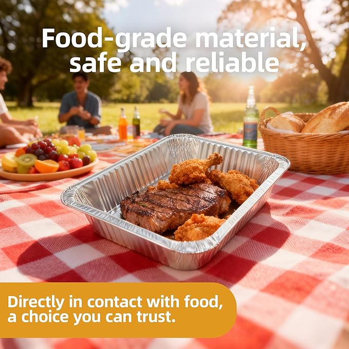 Aluminum Foil Pan with Lids, 9×13 Half Size Pans, Disposable Foil Pans for Roasting, Catering, Picnic or Holiday needs (30 Pack w/Lids)