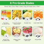 Homtone 16 Cup Food Processor Large, Aluminum-Diecast 11-In-1Food Processor with Whisk, 5 Preset Modes& Stepless Speed Control, 8 Blades for Shred, Slice, Chop, Knead, Dice, Fries Cut, 650W, Sliver