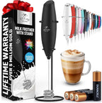 Zulay Kitchen Patented Tornado Triple Whisk Milk Frother with 4 Duracell Batteries – Handheld Foam Maker for Coffee, Lattes, Matcha & Hot Chocolate – Rich, Creamy Froth in Seconds
