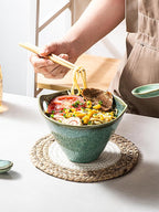 HENXFEN LEAD Japanese Ramen Bowls Set of 2 - Deep Ceramic Soup Bowls with Spoons, Chopsticks and Holder, 20 Oz Serving Dishes for Pho, Udon Noodle, Cereal