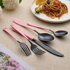 20-Piece Black Silverware Set 18/0 Stainless Steel Silverware Set Light pink Handle Cutlery Set Service for 4 Dinner Knives Forks Spoons Set Flatware Set Finish Dishwasher Safe