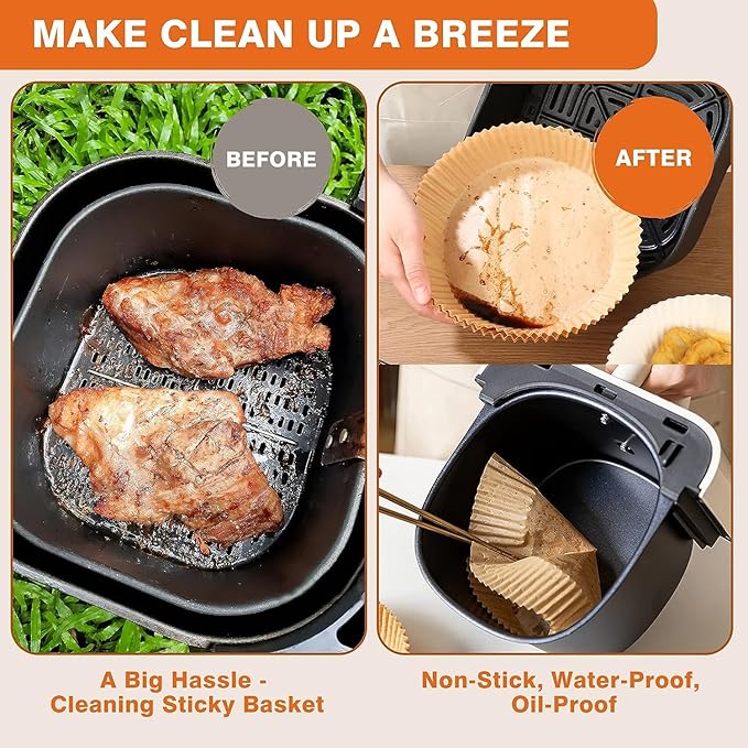 Vailnd 9inch Round Air Fryer Liners Disposable, 125PCS Non-Stick Parchment Paper Liners, Oil Resistant, Waterproof, Food Grade Baking Paper for 5-10 QT Air Fryer Microwave