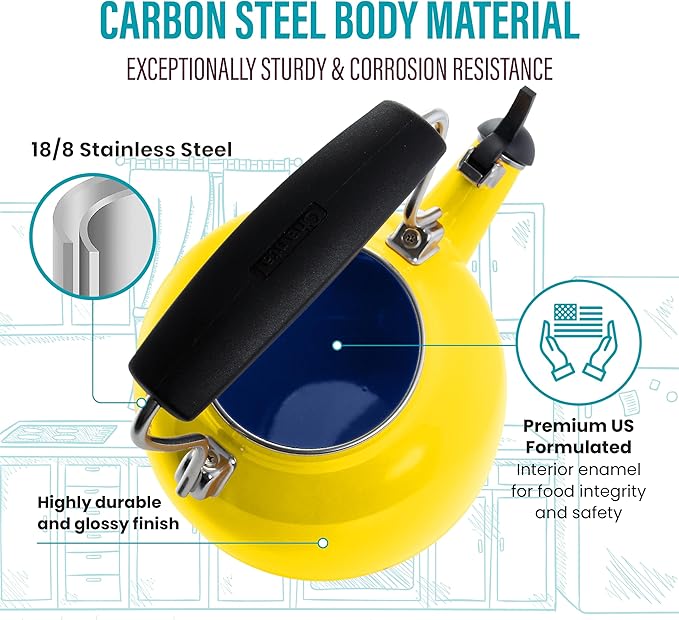 Chantal Tea Kettle, 1.7 QT, Vintage Series, Premium Enamel on Carbon Steel, Whistling, Even Heating & Quick Boil (Canary Yellow)