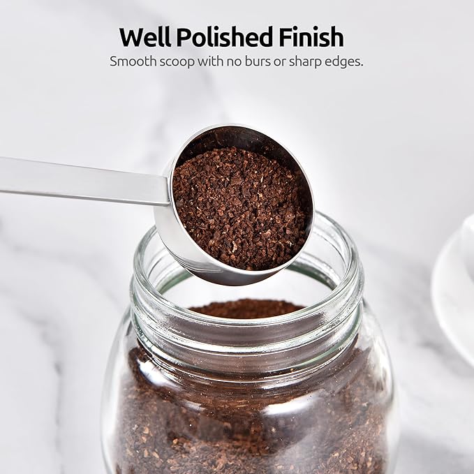 U-Taste Coffee Scoop 2 Tablespoon: 18/8 Stainless Steel Measuring Scooper for Ground Coffee, Bean, Powder, Espresso, 8.5in Extra Long Handle Metal Meaure Spoon for Canister, Jar (2Tbsp/30ml, Silver)