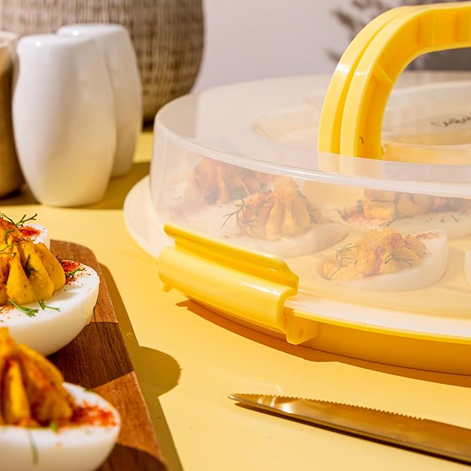 Classy Deviled Egg Carrier with Lid & Handles - Portable Egg Tray Platter for Holidays & Parties - Dishwasher-Friendly - Yellow
