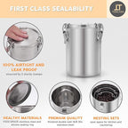 Compact Stainless Steel 100% Airtight Canisters Sets for Small Kitchens | Metal Food Storage Containers with Lids Sealed - Keep Flour, Sugar, Coffee, Tea Fresh for Months (18+35+56 fl oz)