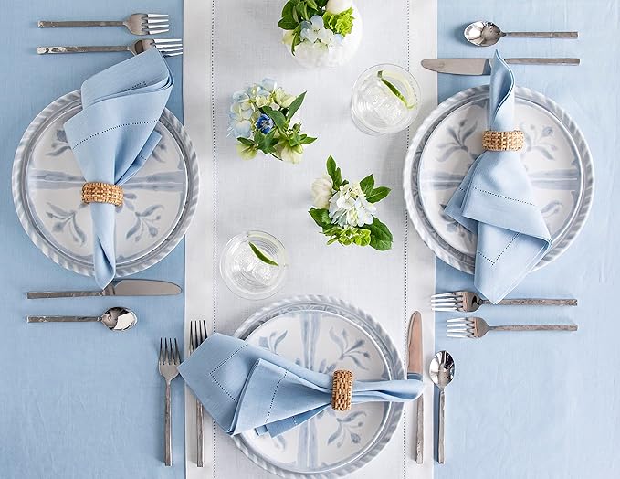 Solino Home Square Linen Tablecloth 52 x 52 Inch - 100% Pure Linen Sky Blue Table Throw - Classic Hemstitch, Machine Washable Table Cloth for Summer