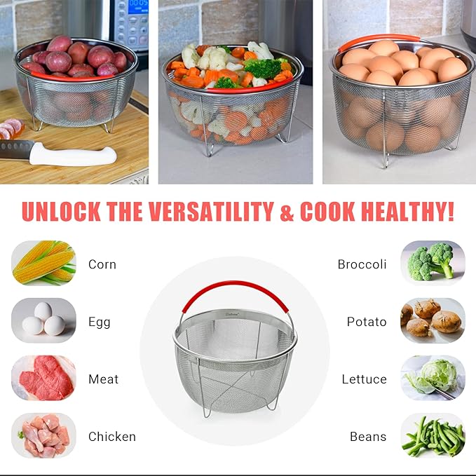 Original Salbree Steamer Basket for 3 qt quart Instant Pot Accessories, Stainless Steel Strainer and Insert fits IP Insta Pots, Instapot, Other Pressure Cookers, with Silicone Handle [6qt 8qt avail]