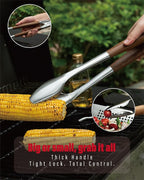 Heavy-Duty Dikela Wooden BBQ Grilling Tools Set. Extra Thick Stainless Steel Multi-Function Spatula, Fork & Tongs | Essential Accessories for Barbecue & Grill. Ideal Gift for Father