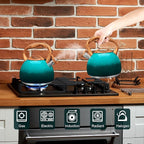 GGC Tea Kettle for Stove Top, 3.1QT/3L Whistling Tea Kettles for Boiling Water Coffee or Milk, Gradient Green Tea Pot with Wood Parttern Handle, Stainless Steel Tea Pot for Home and Kitchen