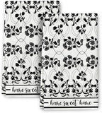 Black Kitchen Towels Decorative Set of 2, Absorbent Boho Floral Dish Towels for Kitchen Drying Cleaning, Cute Tea Towels Hand Towels for Kitchen Bar Bathroom Decor,Housewarming Gifts for Women