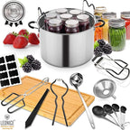 Canning Supplies Starter Kit, Stainless Steel Canning Set Tools: Rack, Ladle, Measuring Spoons, Funnel, Tongs, Jar Lifter, Lid Lifter & Accessories for Canner/Pot, Beginner, Home Canning Kit - Black