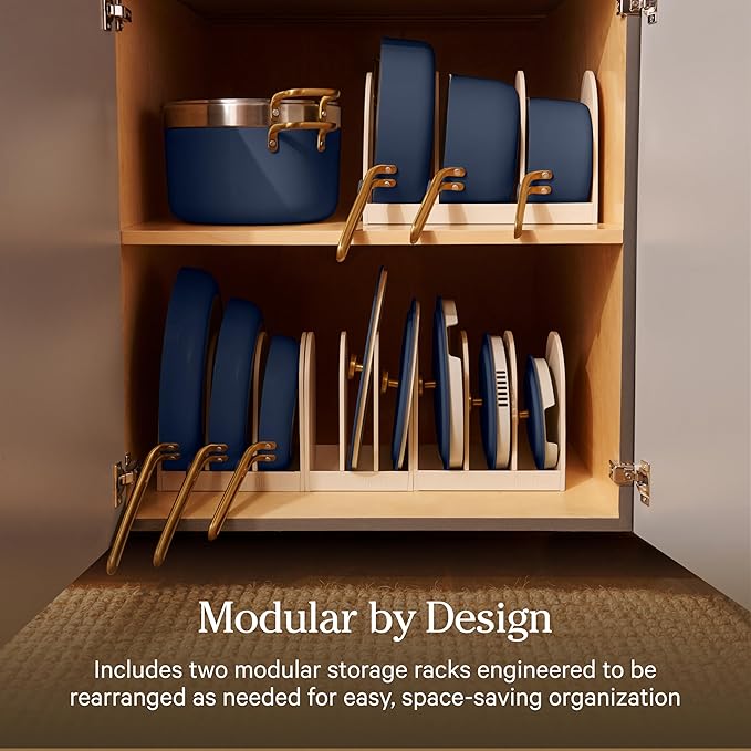 Our Place 11-Piece Essentials Complete Cookware Set - Ceramic Fry Pan, Saucepan, Sauté Pan, Stock Pot, Strainer Basket & Rack Storage | Thermakind™ Nonstick, Oven Safe up to 450°F | Blue Salt