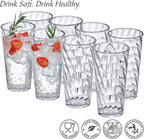 Amazing Abby - Glacier - 18-Ounce Plastic Tumblers (Set of 8), All-Clear Reusable Plastic Cups, Stackable, BPA-Free, Shatter-Proof, Dishwasher-Safe