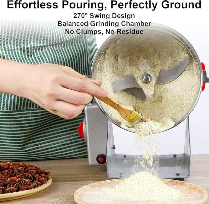 Electric Grain Mill Grinder Flour, 1000g Corn Fine Powder Rice Grinder Wheat Mill for Home Kitchen Commercial Stainless Steel Spice Food Pepper Coffee Beans (Swing Type)