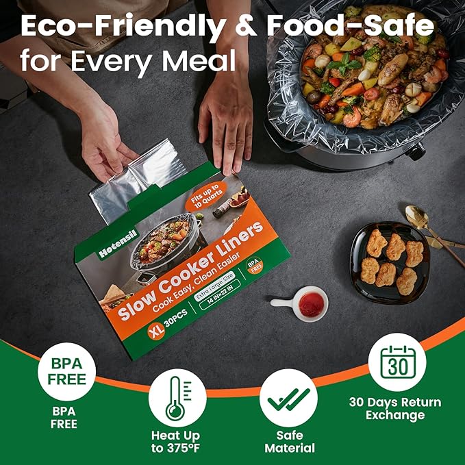 Slow Cooker Liners, Hotensil 14"x 22" 30 Count Cooking Bags Large Size Disposable Pot Liners, Fit 6QT to 10QT for Slow Cooker Cooking Trays, Multi-Purpose Durable Liners Plastic Bags, BPA Free