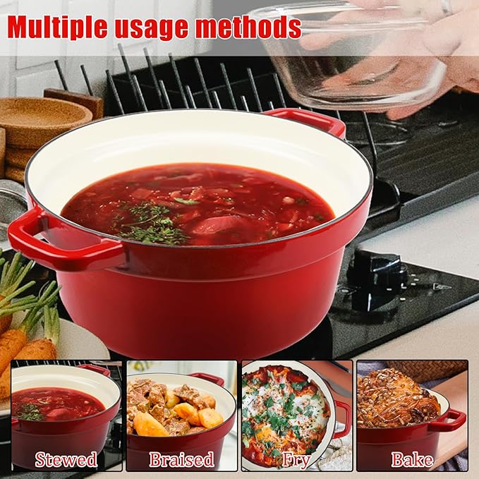 CUKOR 7QT Dutch Oven Pot With Lid, Ceramic Dutch Ovens for Sourdough Bread Baking, Enameled Cast Iron Bread Cooking Pot, Non-Stick, Oven Safe (10 Pcs Bread Paper Liners)