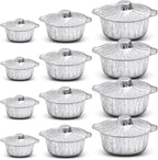 12 Pcs Disposable Aluminum Pot with Lid Round Foil Pans Disposable Cookware Food Container for Vacation Trips Camping Baking Heating Cooking (33.8,67.6,121.7 oz)