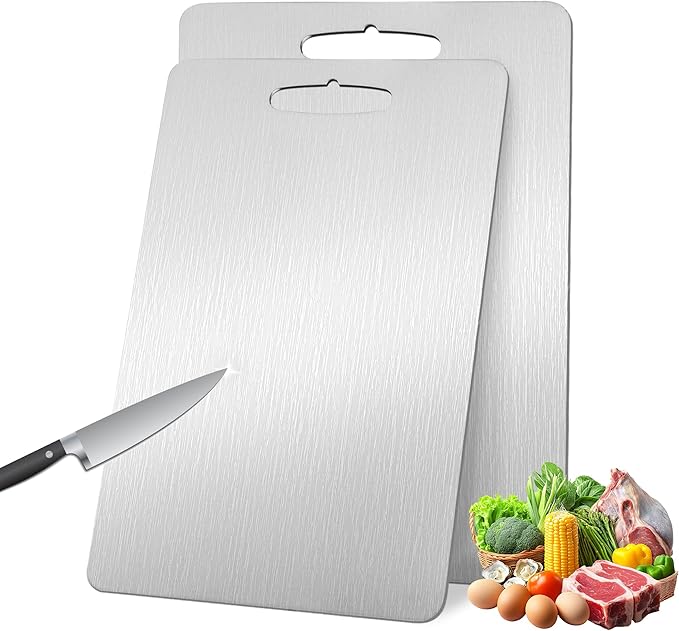 2Pack Titanium Cutting Boards 100% Pure Titanium for Kitchen .Cutting Edge Hygiene & Durability.Double sided food-grade Cutting Board For Meats Fruits And Vegetables. Easy to Clean（15 * 11）