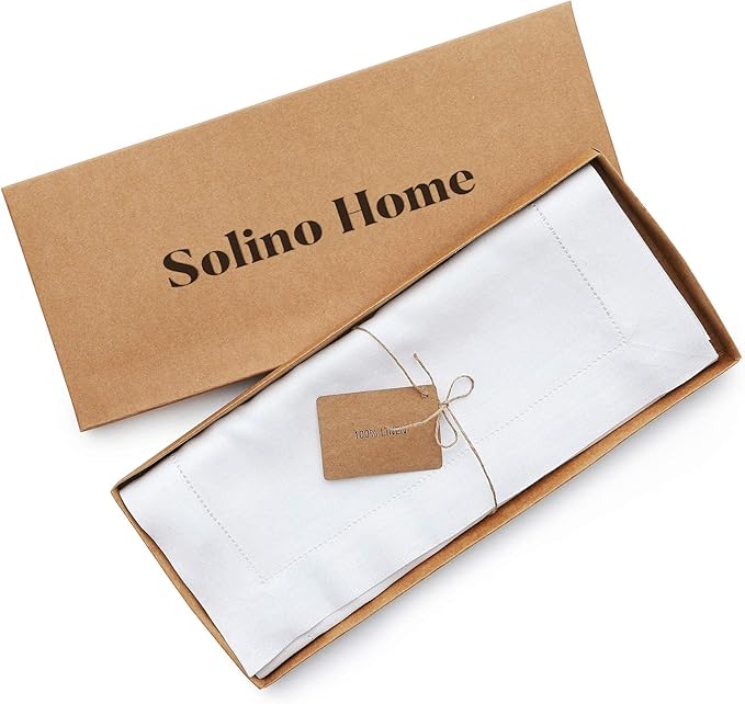 Solino Home Linen White Table Runner 48 Inches - Classic Hemstitch, 100% Pure Linen Coffee Table Runner 14 x 48 Inch Ideal for Dresser Tables - Summer, Fall, Autumn, Halloween