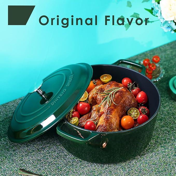 Enameled Cast Iron Dutch Oven Pot With Lid, Dutch Oven for Sourdough Bread Baking Round Pot Dule Handle, 7.5 Quart, Green