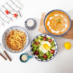 Ceramic Large Pasta Bowls - 45 OZ Salad Bowls 8 inch Wide Serving Bowls for Soup Dessert Noodle Dinner Fruit Bowls - Microwave Dishwasher Safe - Set of 4 - Vintage Blue