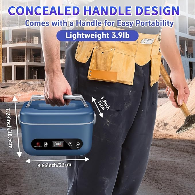 Cordless Electric Lunch Box,100W Self Heating Lunch Box,5 Cups Calentador De Comida Portatil,Multi-Mode Automatic Heating,Suitable For Office/Outdoor Use,Comes With An Insulated Bag And Utensils