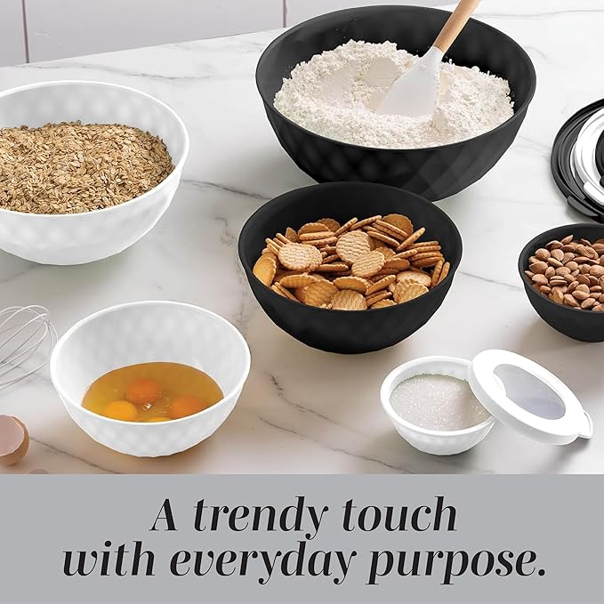 COOK WITH COLOR Mixing Bowls with Lids - 12 Piece Plastic Nesting Bowls Set includes 6 Prep Bowls and 6 Lids, Diamond Design - Microwave Safe (Mint)