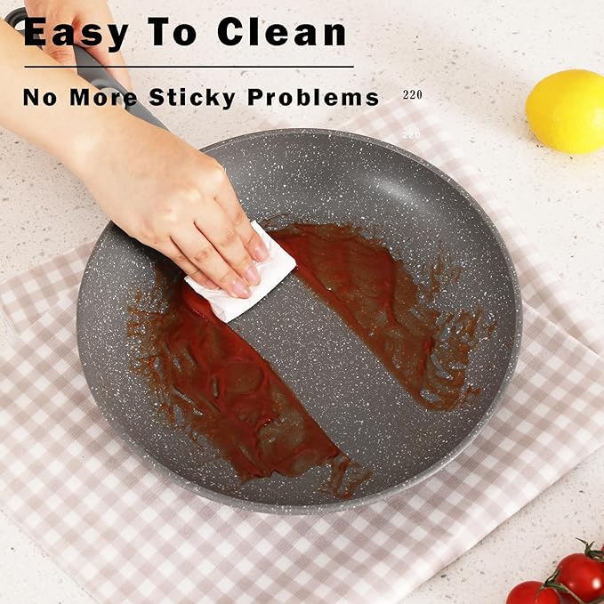 Gray Non Stick Pot and Pan Set with Removable Handle, Ceramic Cookware Set Detachable Handle, 5pcs Induction Kitchen Camping Stackable Pots Pans, Dishwasher/Oven Safe, PTFE/PFAS/PFOA Free