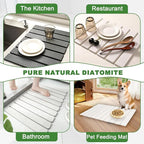 JINGYAN Large Stone Dish Drying Mat for Kitchen Counter, Foldable Diatomaceous Earth Absorbent Mat, Quick Dry Collapsible Drying Pad for Dishes & Utensils, Kitchen Sink Mat, 24x16 Inch- Gray