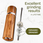 Salt and Pepper Grinder Set Wooden with Tray – Made from FSC® Acacia Wood – Adjustable Durable Ceramic Rotor - Plastic-Free