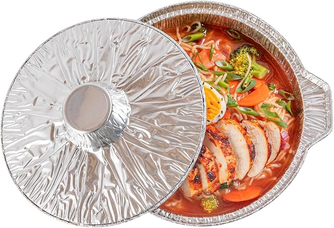 Foil Lux 60 Ounce Pans And Lids, 100 Disposable Pots With Lids - Oven-Ready, Stove Compatible, Aluminum Foil Baking Pans, Freezable, For Outdoor Camping, Vacation, Picnic, And More - Restaurantware
