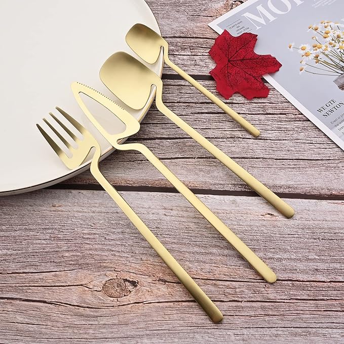 JASHII Silverware Set Satin Finish 24-Piece Stainless Steel Flatware Set Kitchen Utensil Set Service for 6 Tableware Cutlery Set Dishwasher Safe (Matte Champagne Gold)