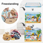 Summer Tropical Beach Storage Basket Collapsible Clothes Kid Laundry Hamper Palm Tree Large Picnic Basket Boy Girl Book Toy Box Bin, Blue, 36L