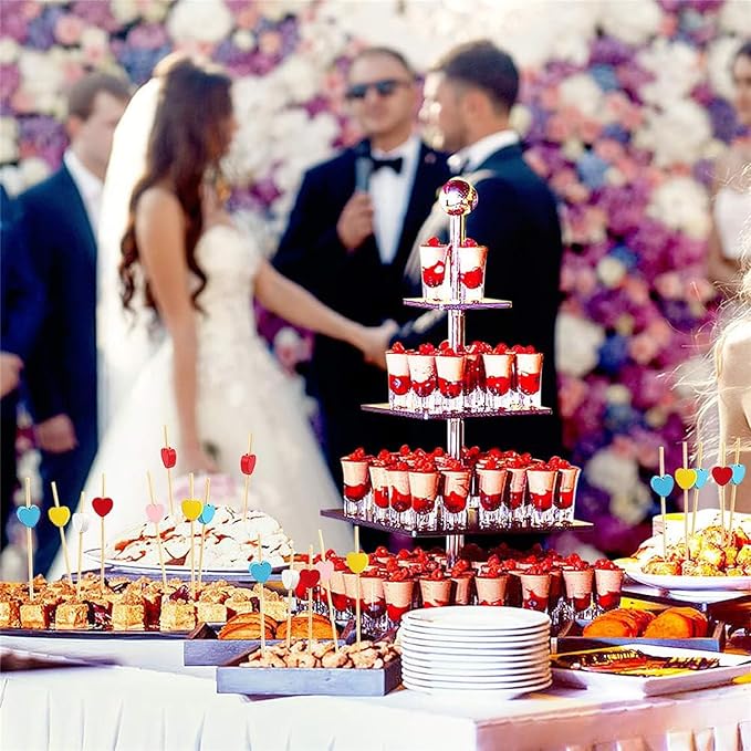 Minisland Multicolor Love Heart Cocktail Picks, 4.7 Inch Long Bamboo Fancy Toothpicks for Appetizers, Bridal Shower Wedding Valentines Party Food Drinks Garnish Fruit Skewer Sticks 100 Counts -MSL445