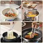 8 Pieces Kitchen Utensils Set, Vayvnt Heat Resistant Silicone Cooking Utensils Set for Non-Stick Cookware, Stainless Steel Handle, Kitchen Gadgets Includes Large Spatula Tongs, Dishwasher Safe, Khaki