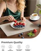 Leetaltree Beige White Placemats Set of 8 - Heat Resistant Non-Slip Place mats for Dining Table, Washable Durable PVC Vinyl Woven Table Mats（Beige White, 8）