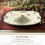 Spode Christmas Tree Scalloped Salad Plate - Holiday-Themed Stoneware Appetizer Plate - 9 Inch Christmas Dinner Dish Featuring Colorful Gifts & Mistletoe Accents - Dishwasher & Microwave Safe