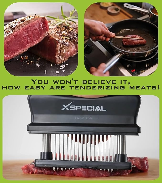 Meat Tenderizer Tool 48 Blades Stainless Steel - Kitchen Cooking Gadgets Tools with Ultra Sharp Needle That Makes Steak & Chicken Tender - No More Hammer, Meat Pounder Or Mallet