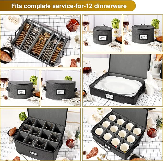 HOMELUX THEORY Mug Storage Box with Dividers Hard Shell China Storage Containers, Heavy Duty Coffee Cup Storage Box and Moving Boxes for Glassware Storage with Lid, Thick Surface, and Sturdy Handle