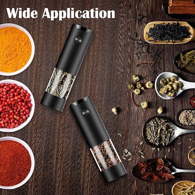 Electric Pepper Grinder Set (2 Pcs) Adjustable Coarseness & One-Touch Grinding with LED Light – Battery-Powered, Large Capacity & Ceramic Blades for Effortless Seasoning