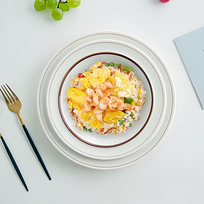 9-inch Porcelain Dinner Plate Set of 6 - Microwave, Oven and Dishwasher Safe, Scratch Resistant. (9-inch Brown)