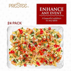 Prestee 24 Plastic Serving Trays 9x13 Inches Rectangular Disposable Serving Trays and Platters for Parties, Clear Plastic Tray for Food, Trays for Serving Food, Party Platters and Trays, 24pk