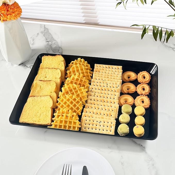 Serving Tray Platter, 3 Pcs Food Tray for Veggie Fruit Snack Dessert Cookie Cheese, Food Trays for Party Supplies Display, Plastic Platters for Serving Food, Large Trays, BPA Free