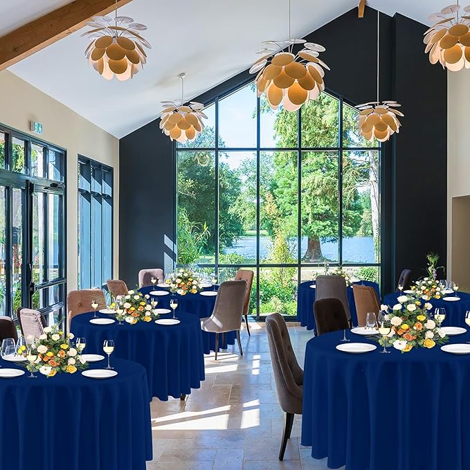 sancua Navy Blue Round Tablecloths 120 Inch, 6 Pack - Circle Fabric Cloth Table Cloths for Wedding Party Banquet Birthday, Washable Polyester Table Cover (Fit 30-72 Inch Tables)